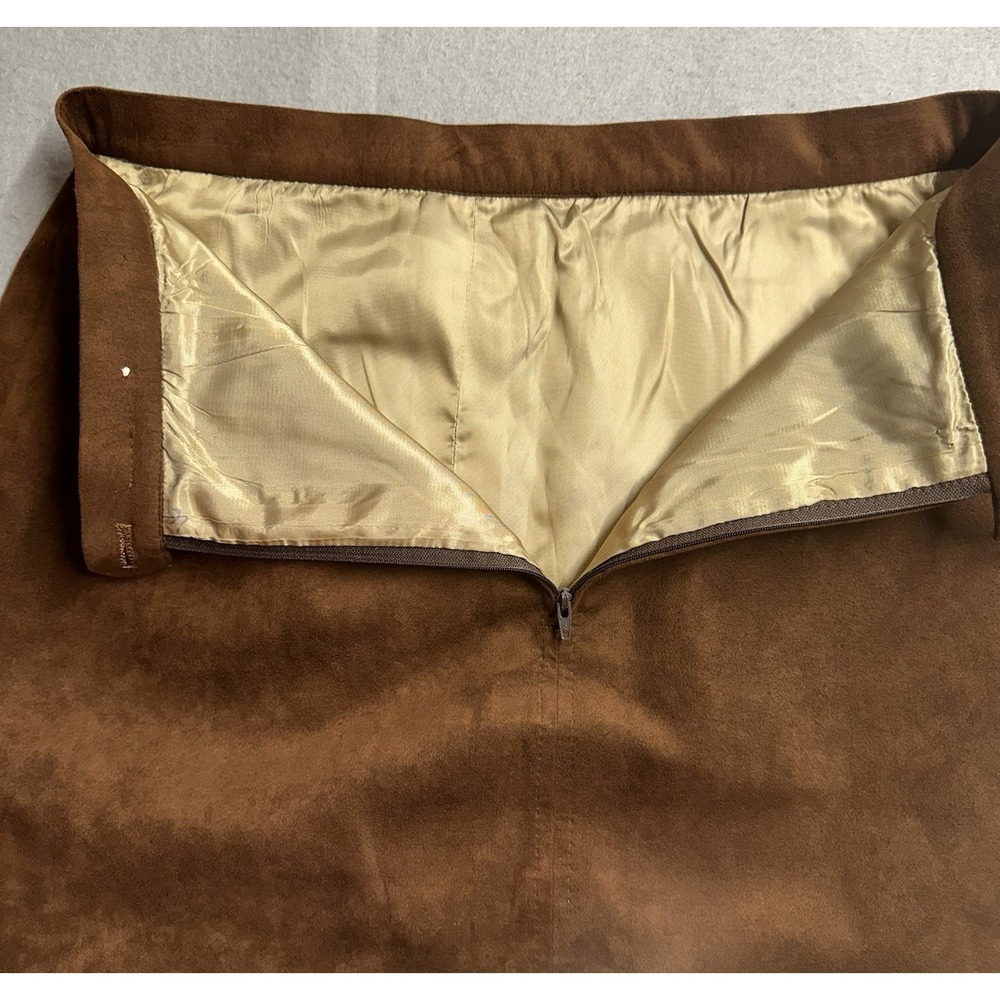 70s Brown Suede Leather Midi Skirt Lined Pockets Slit Western Boho Sz Medium VTG - Picture 4 of 9